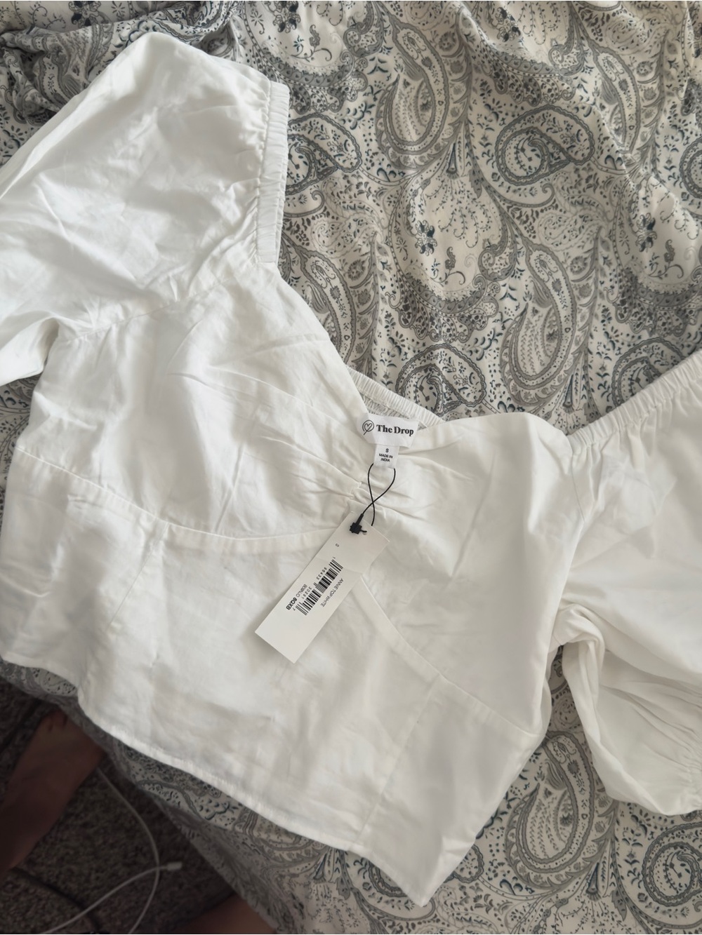 The Drop White Cotton Puff-Sleeve Crop Top